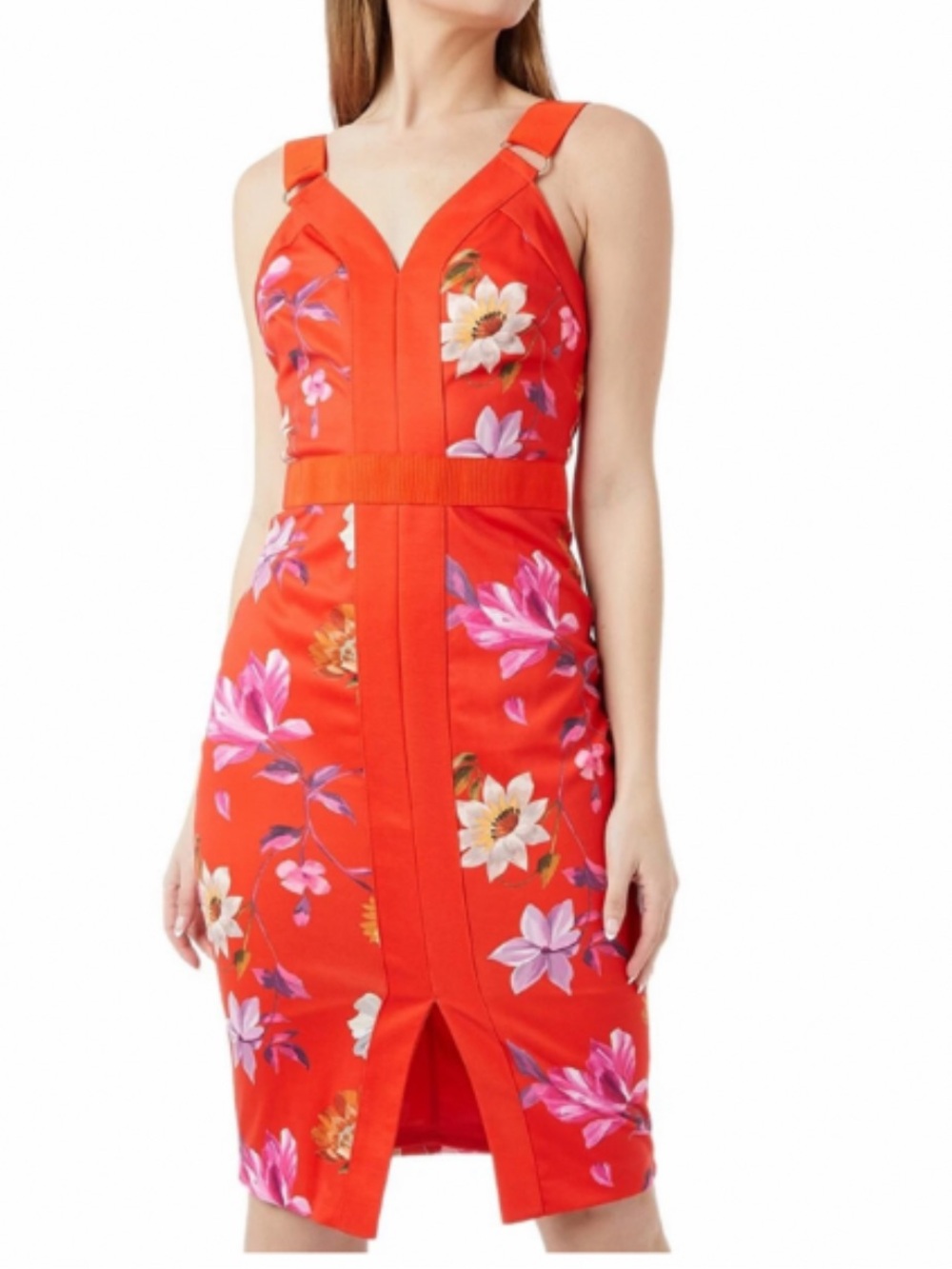 Ted Baker Red Galina Strap Bodycon Floral Dress Size 6 (Ted Barker 2)